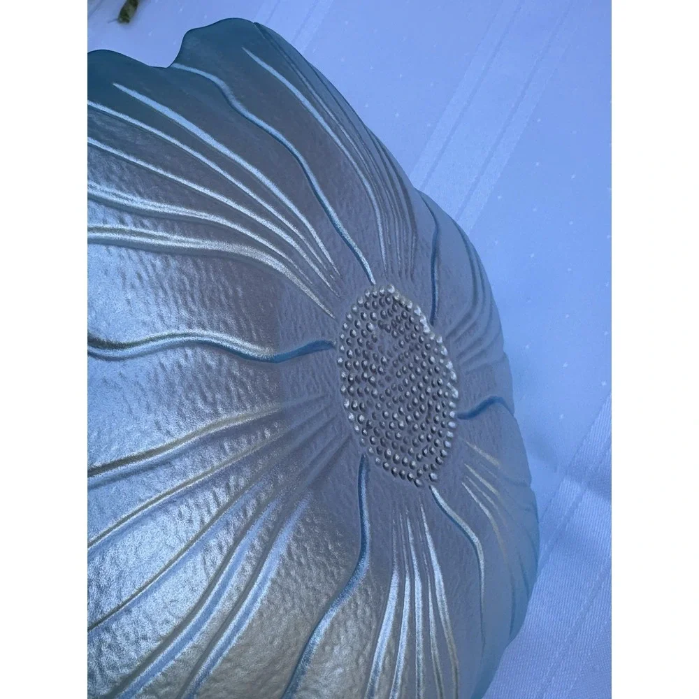 VTG Iridescent Art Glass Flower Bowl‎ | Teal Metallic Petal Dish | 8